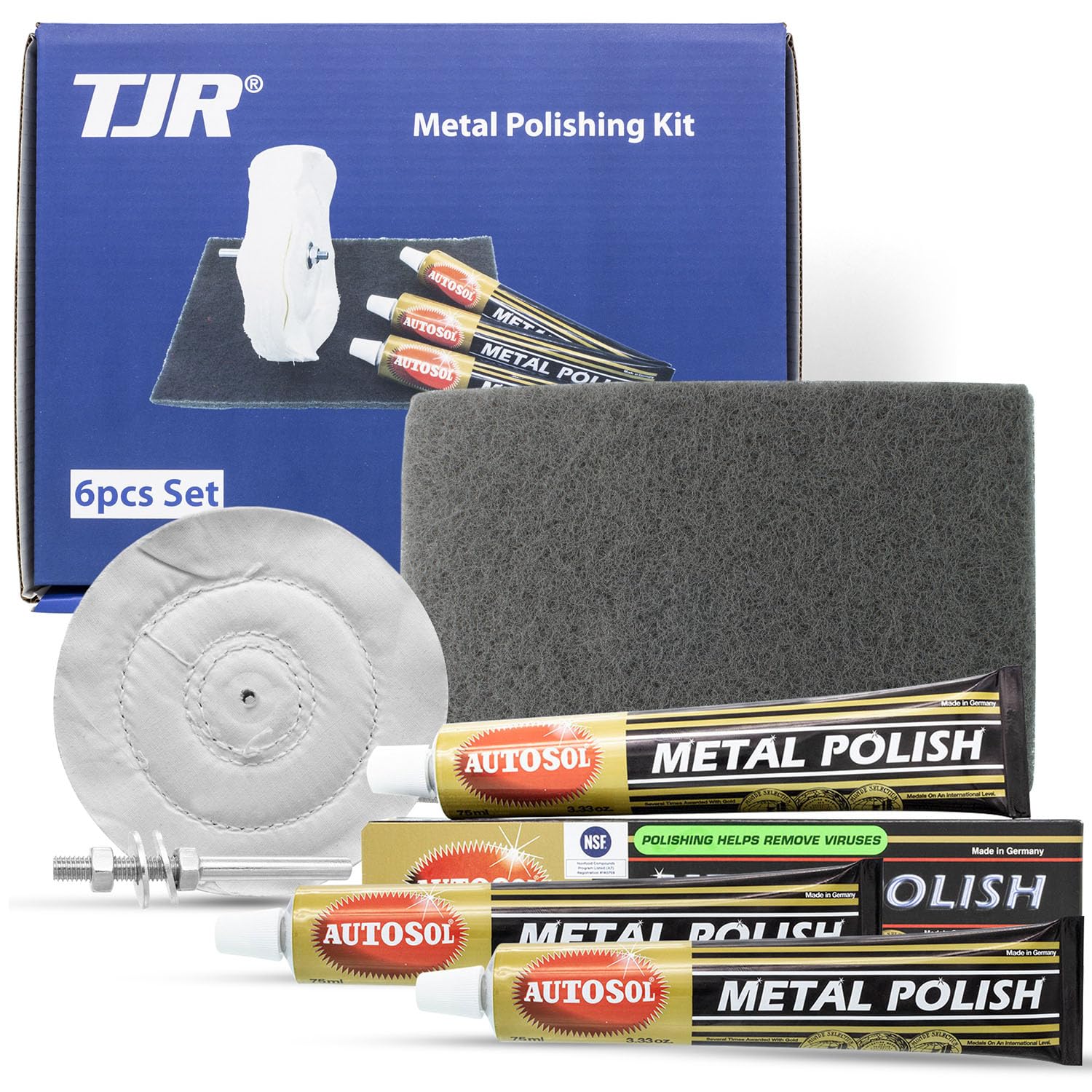 TJR Polishing Kit: 3-Piece Paste with Abrasive Pad & Mops for Metal Po