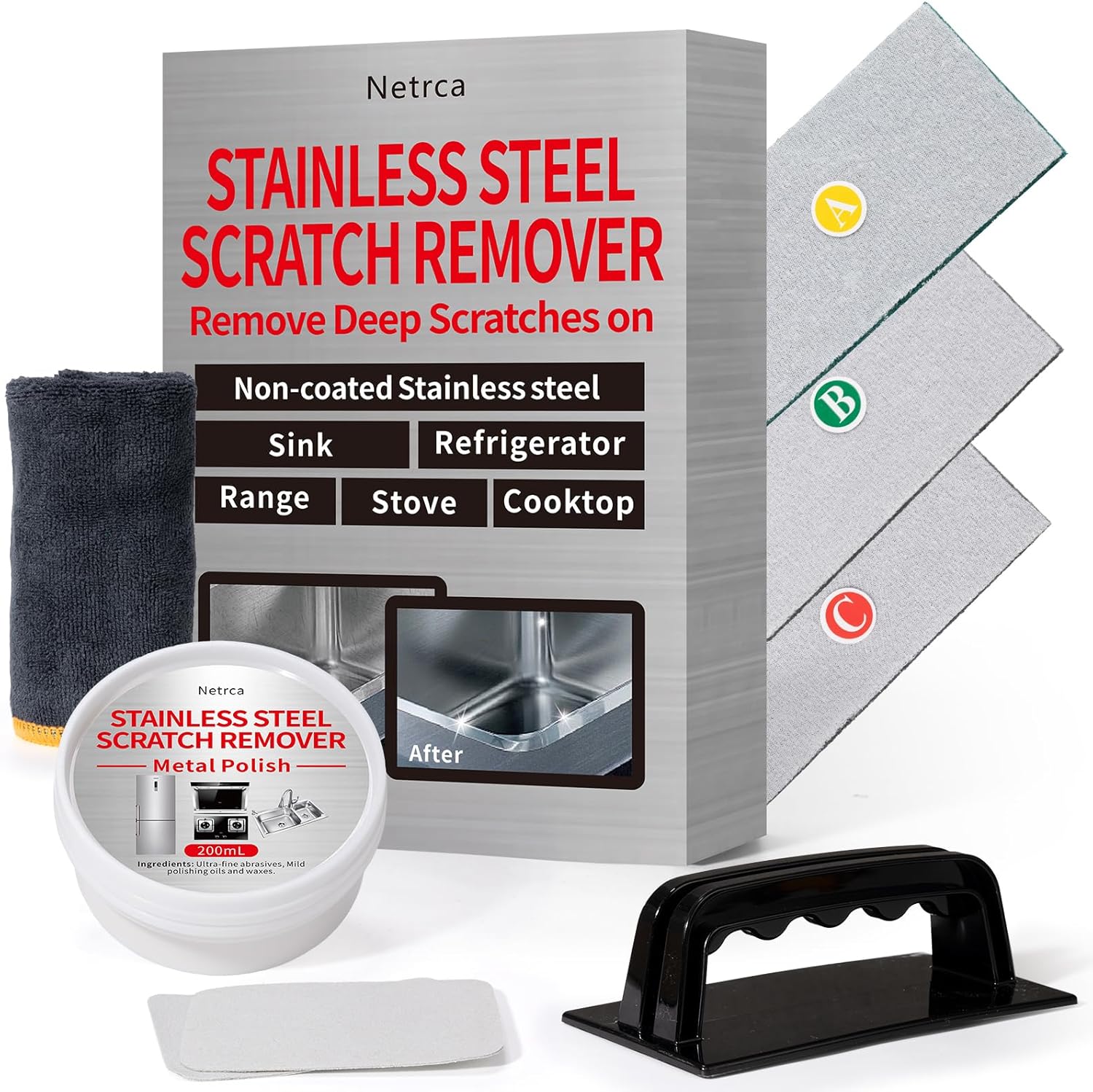 Stainless Steel Scratch Remover Kit for Sinks, Ranges, Fridges, Applia