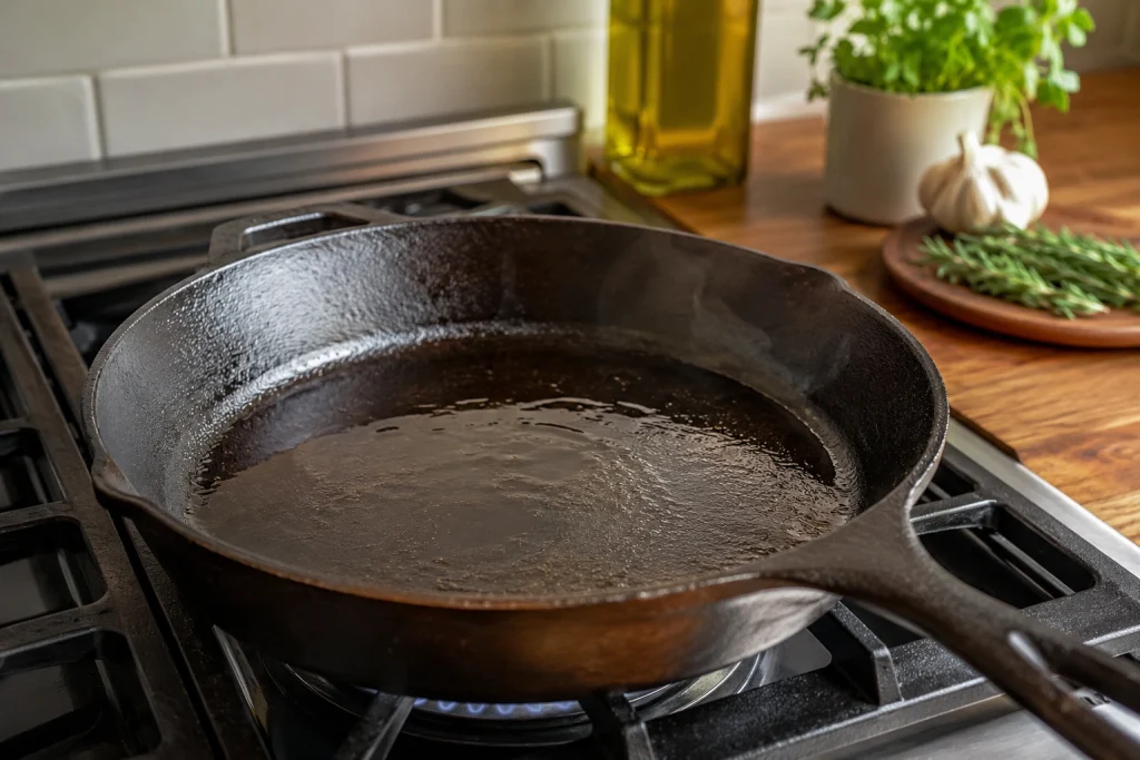 How to fry steak in cast iron pan with a properly preheated skillet.